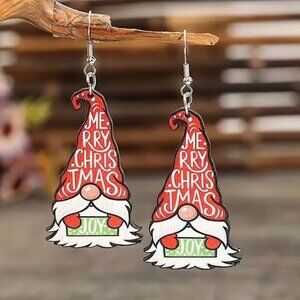 Wooden CHRISTMAS GNOME Dangle Earrings